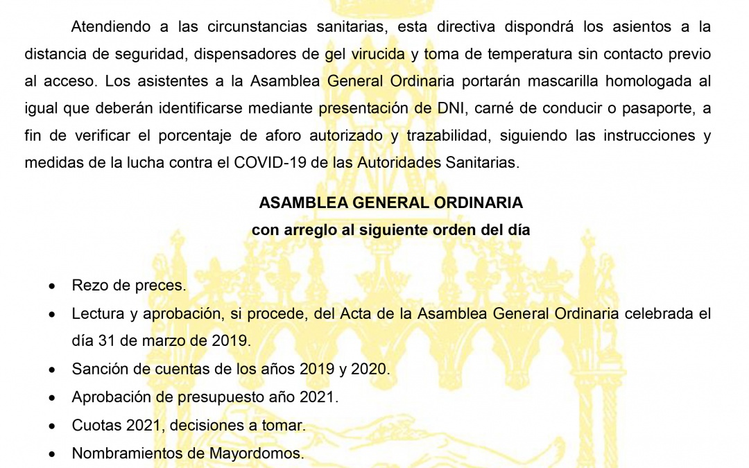 Convocatoria Asamblea General Ordinaria 2021