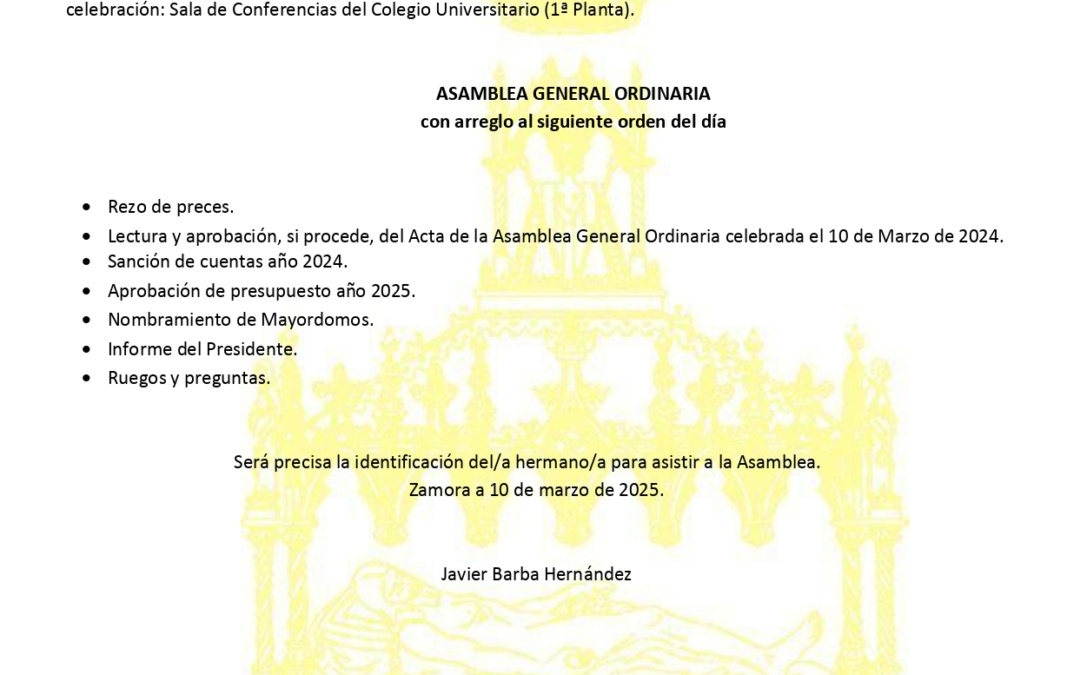 Convocatoria de la asamblea de la Real Cofradía del Santo Entierro 2025